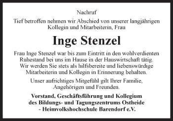 Anzeige von Inge Stenzel von LZ