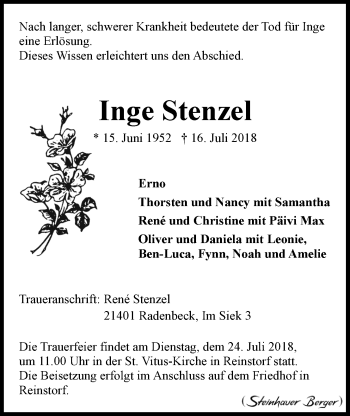 Anzeige von Inge Stenzel von LZ