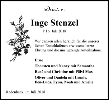 Anzeige von Inge Stenzel von LZ