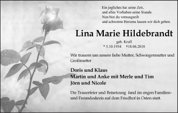 Anzeige von Lina Marie Hildebrandt von LZ