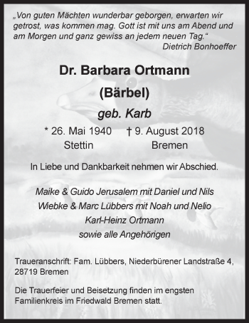 Anzeige von Barbara Ortmann von LZ