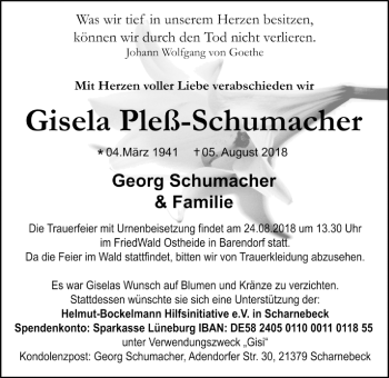 Anzeige von Gisela Pleß-Schumacher von LZ