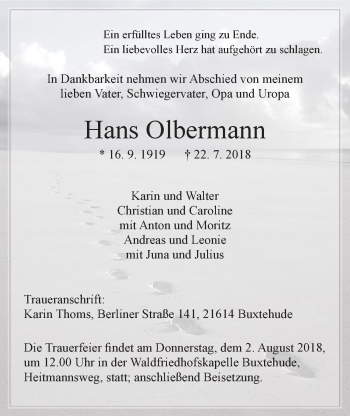 Anzeige von Hans Olbermann von LZ