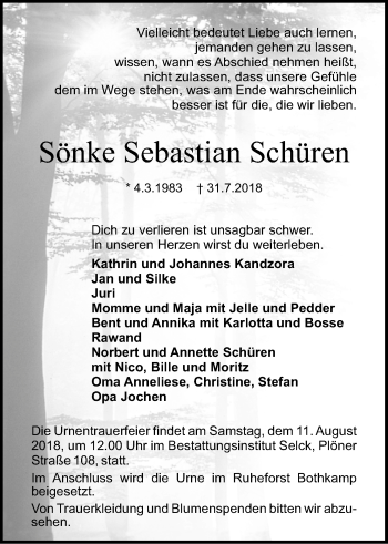 Anzeige von Sönke Sebastian Schüren von LZ