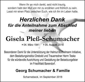 Anzeige von Gisela Pleß-Schumacher von LZ