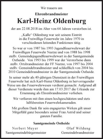 Anzeige von Karl-Heinz Oldenburg von LZ