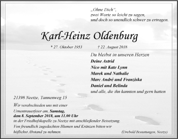 Anzeige von Karl-Heinz Oldenburg von LZ