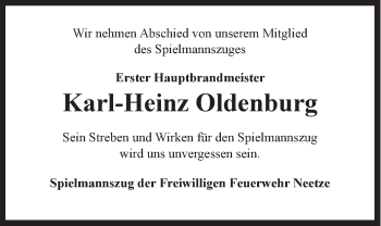 Anzeige von Karl-Heinz Oldenburg von LZ