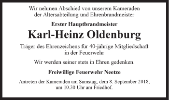 Anzeige von Karl-Heinz Oldenburg von LZ