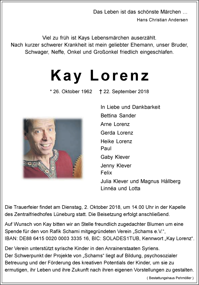 Traueranzeige für Kay Lorenz vom 29.09.2018 aus LZ