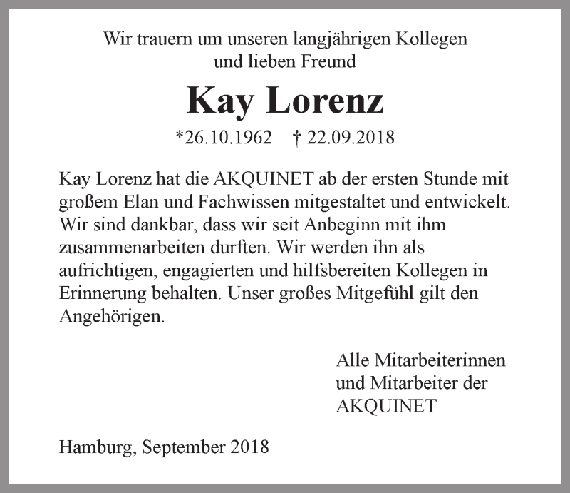  Traueranzeige für Kay Lorenz vom 29.09.2018 aus LZ