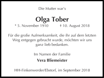 Anzeige von Olga Tober von LZ