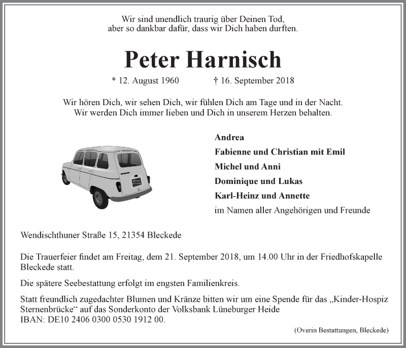  Traueranzeige für Peter Harnisch vom 19.09.2018 aus LZ