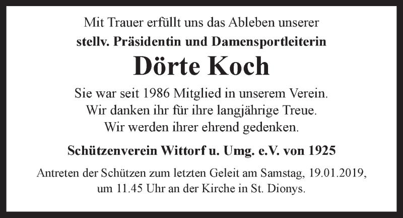  Traueranzeige für Dörte Koch vom 16.01.2019 aus LZ