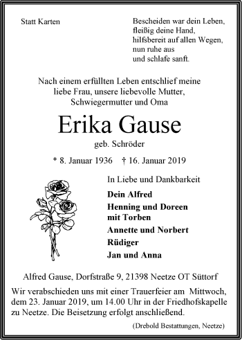 Anzeige von Erika Gause von LZ