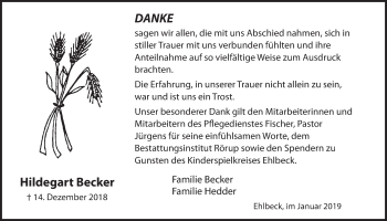 Anzeige von Hildegart Becker von LZ