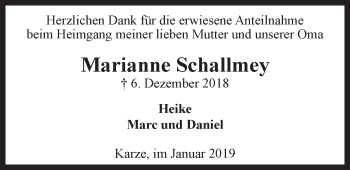 Anzeige von Marianne Schallmey von LZ