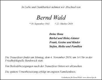 Anzeige von Bernd Wald von LZ