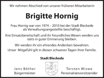 Anzeige von Brigitte Hornig von LZ
