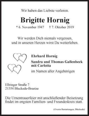 Anzeige von Brigitte Hornig von LZ