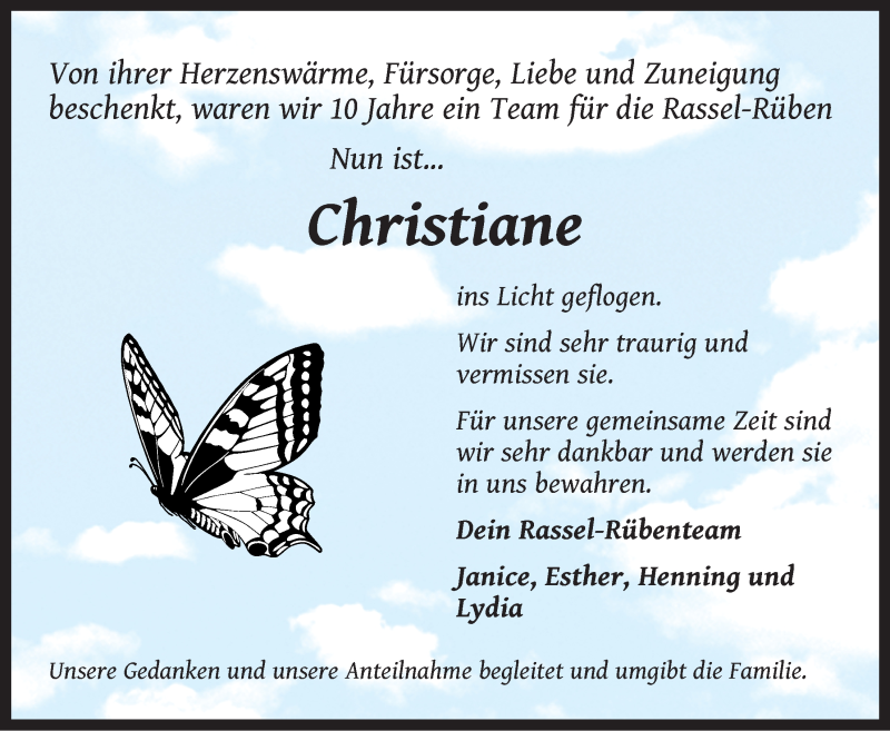  Traueranzeige für Christiane Bergstaedt vom 25.10.2019 aus LZ