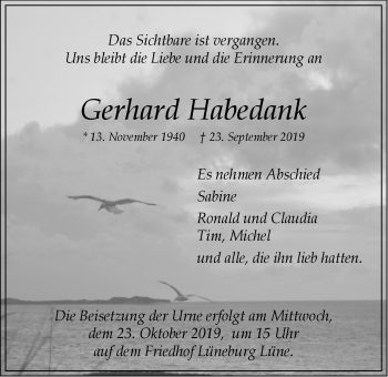 Anzeige von Gerhard Habedank von LZ