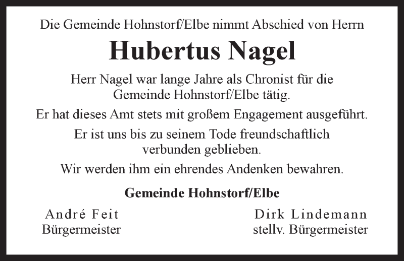  Traueranzeige für Hubertus Nagel vom 25.10.2019 aus LZ