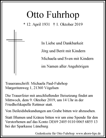 Anzeige von Otto Fuhrhop von LZ