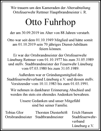 Anzeige von Otto Fuhrhop von LZ