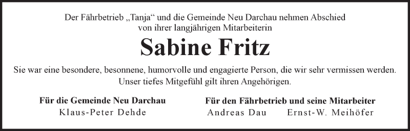  Traueranzeige für Sabine Fritz vom 04.10.2019 aus LZ