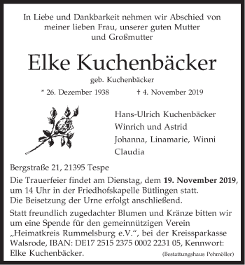 Anzeige von Elke Kuchenbäcker von LZ