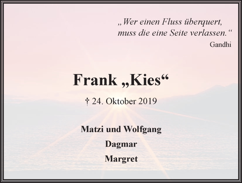  Traueranzeige für Frank Kieseleit vom 02.11.2019 aus LZ
