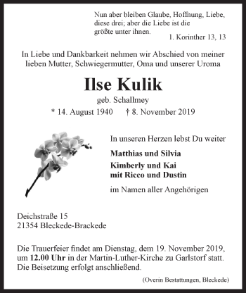 Anzeige von Ilse Kulik von LZ