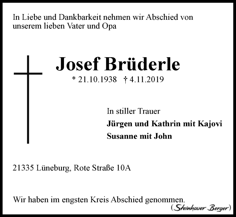  Traueranzeige für Josef Brüderle vom 23.11.2019 aus LZ