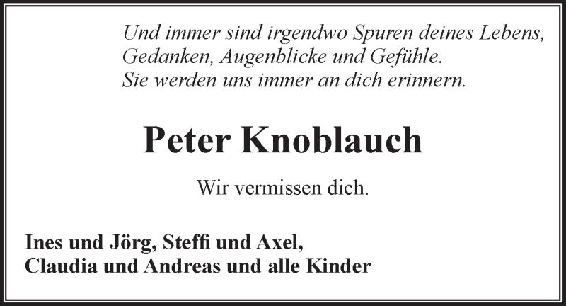  Traueranzeige für Peter Knoblauch vom 06.11.2019 aus LZ