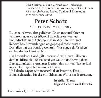 Anzeige von Peter Schatz von LZ