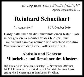 Anzeige von Reinhard Harry Schneikart von LZ