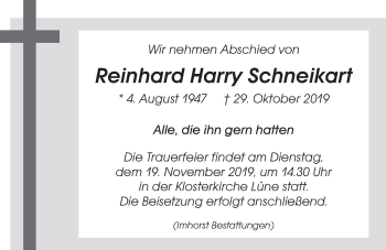 Anzeige von Reinhard Harry Schneikart von LZ