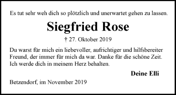 Anzeige von Siegfried Rose von LZ