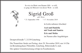 Anzeige von Sigrid Groß von LZ