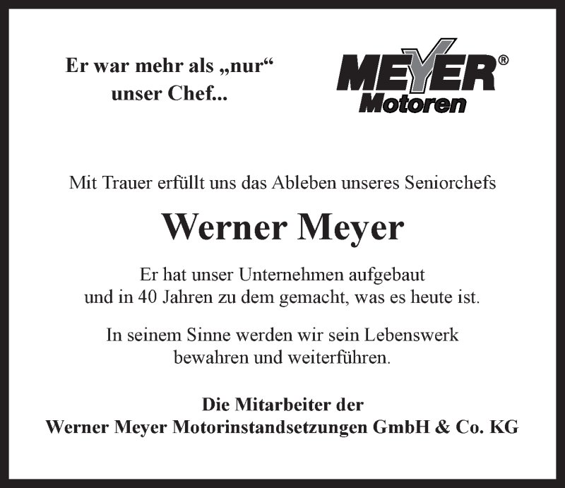  Traueranzeige für Werner Meyer vom 20.11.2019 aus LZ