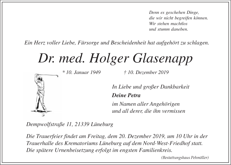  Traueranzeige für Holger Glasenapp vom 14.12.2019 aus LZ