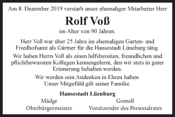 Anzeige von Rolf Voß von LZ