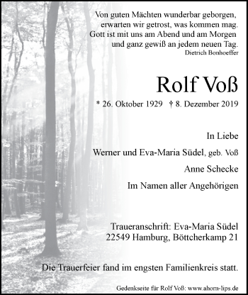 Anzeige von Rolf Voß von LZ