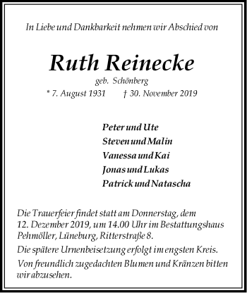 Anzeige von Ruth Reinecke von LZ
