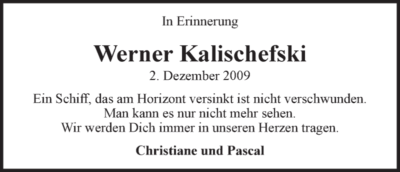  Traueranzeige für Werner Kalischefski vom 02.12.2019 aus LZ