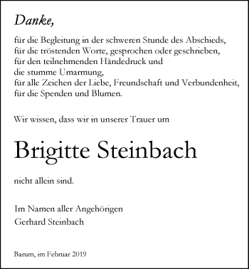 Anzeige von Brigitte Steinbach von LZ