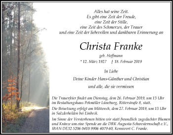 Anzeige von Christa Franke von LZ