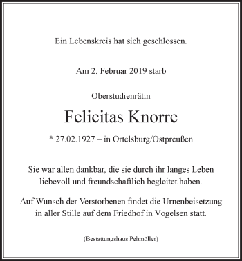 Anzeige von Felicitas Knorre von LZ