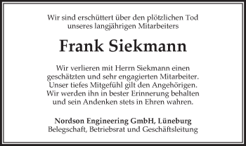 Anzeige von Frank W. Siekmann von LZ